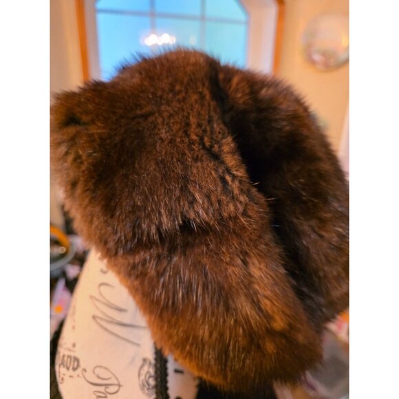 Vintage Soviet Russian Brown Mink Fur Hat Size 7 1/4 Winter Wear - Picture 14 of 15